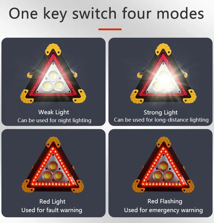 Portable 4 Different Light Mode Reflective Red Vehicles Emergency Triangle Led Flashing Warning Strobe Lights