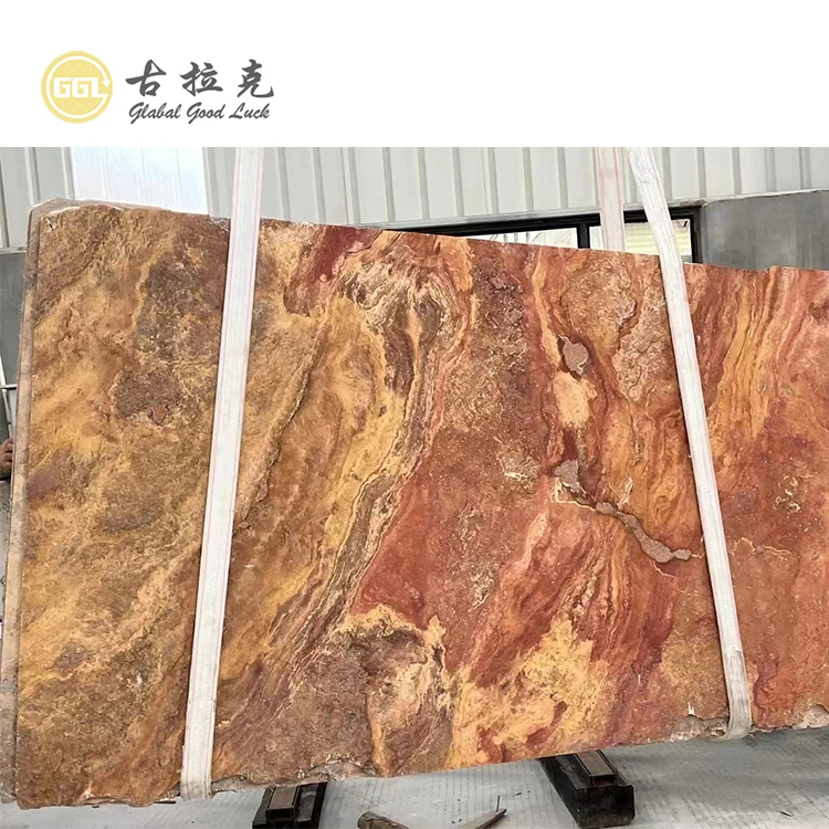 Red Travertine Marble Slab Decoration Material for Table Top Counter Top and Project Tile Etc.