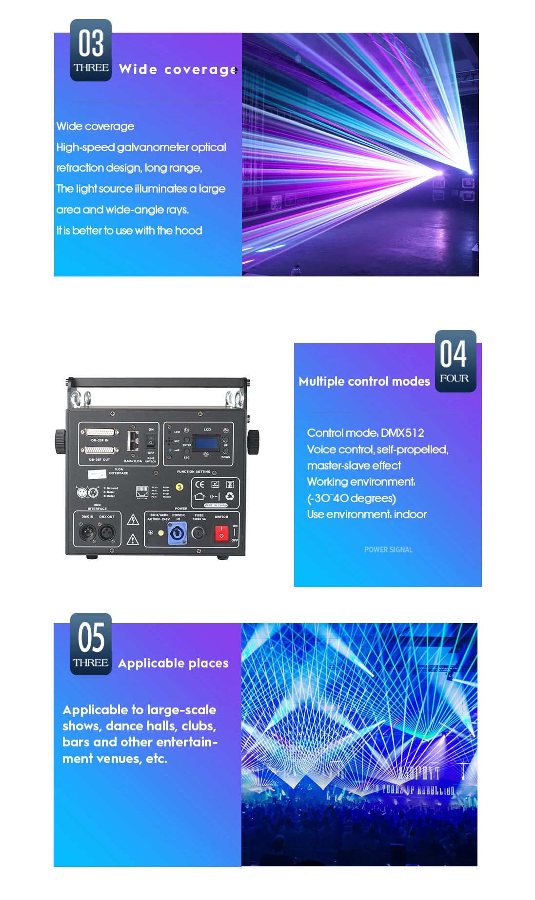 Event Stage Lighting 10w 25kpps Rgb Full Color Animation Laser Light