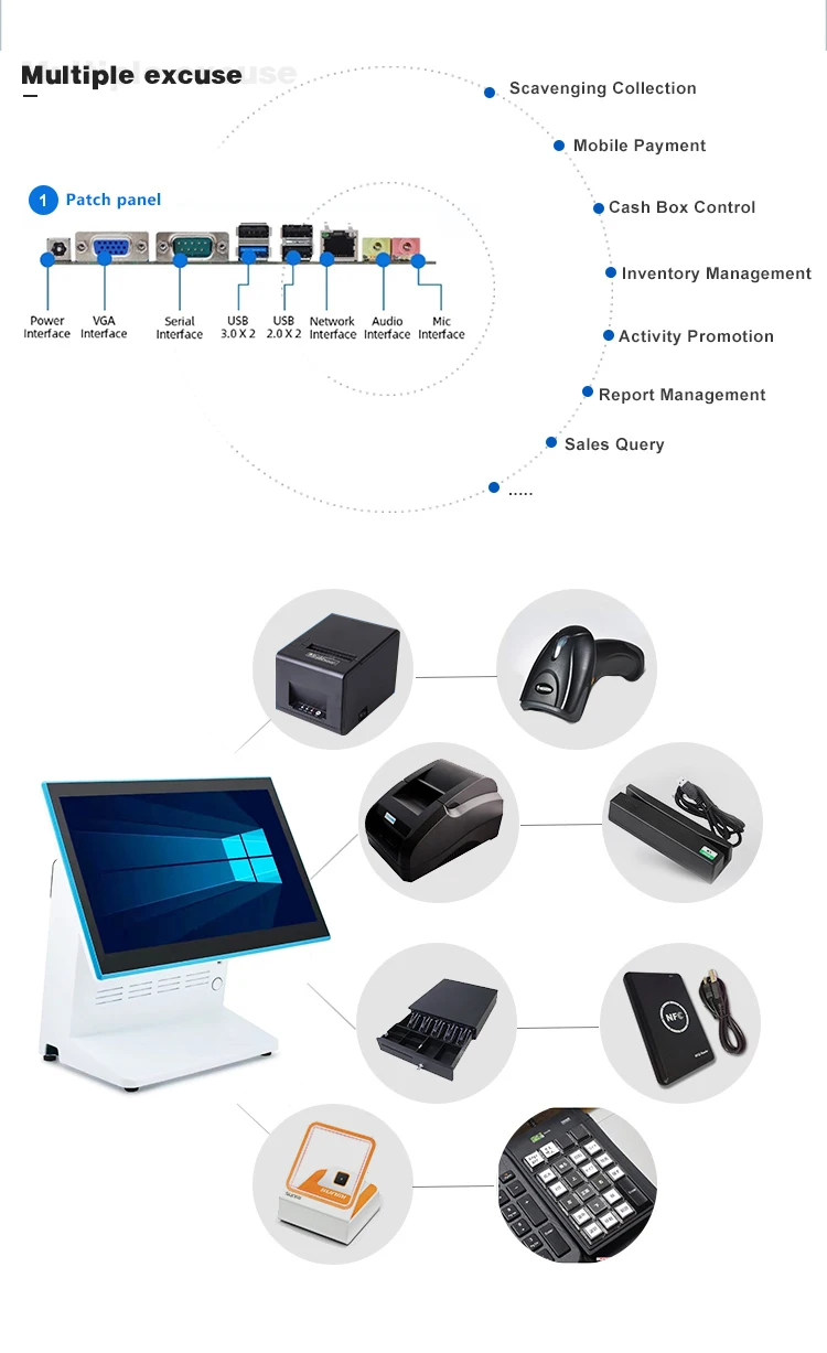 RUINAI RN-U6 Windows/Android POS Terminal I3/I5/I7 CPU 15.6