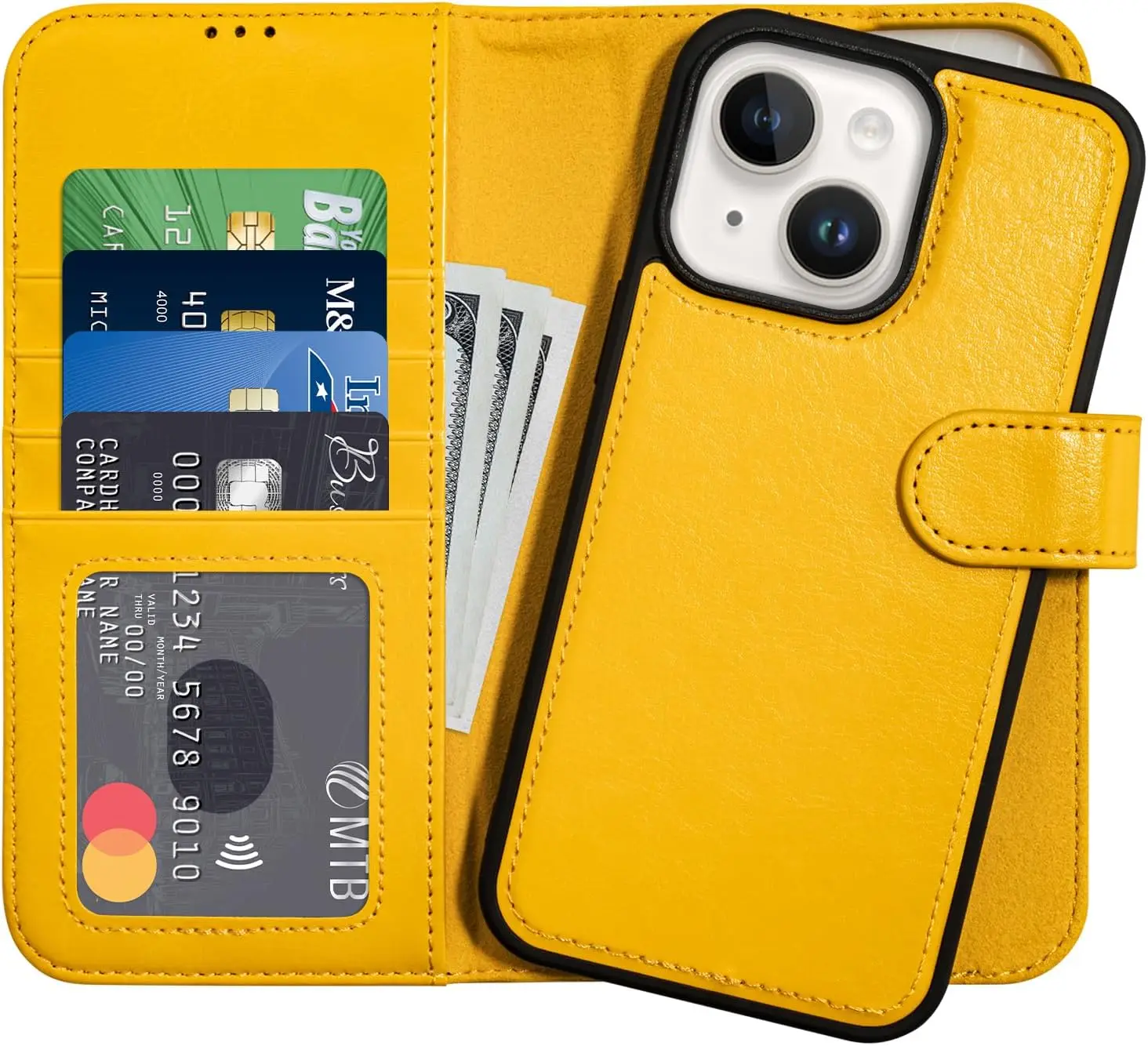 Laudtec Detachable Wallet Case for iPhone 16 Pro RFID Blocking Card Slots Holder Premium Leather Magnetic Kickstand Shockproof