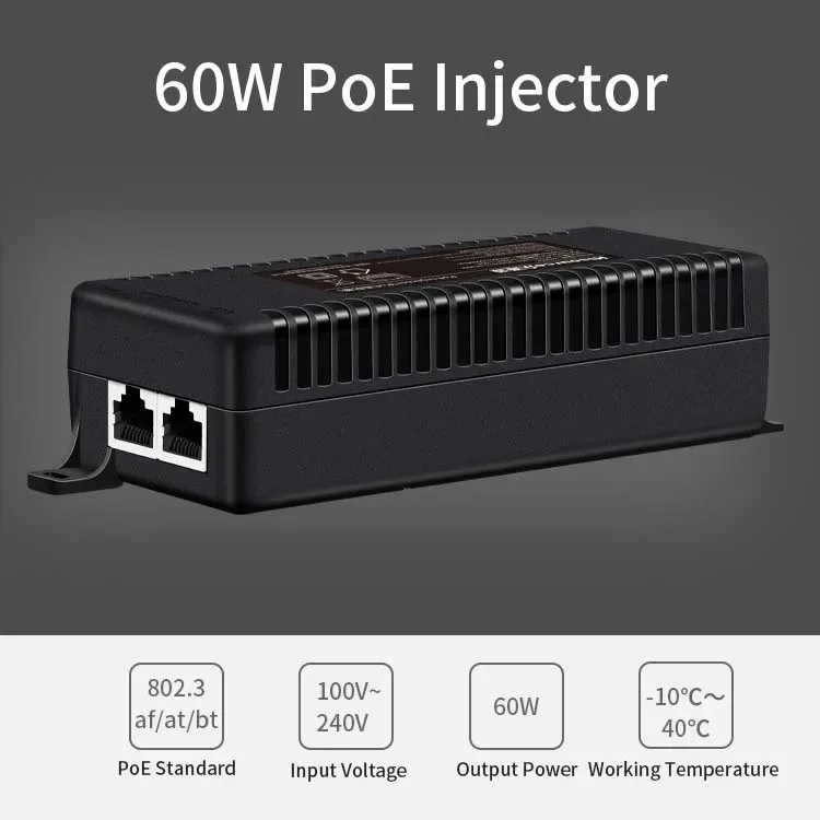 60W  Gigabit POE Injector IEEE802.3AF/AT/BT PoE Adapter for IP Camera Wireless AP