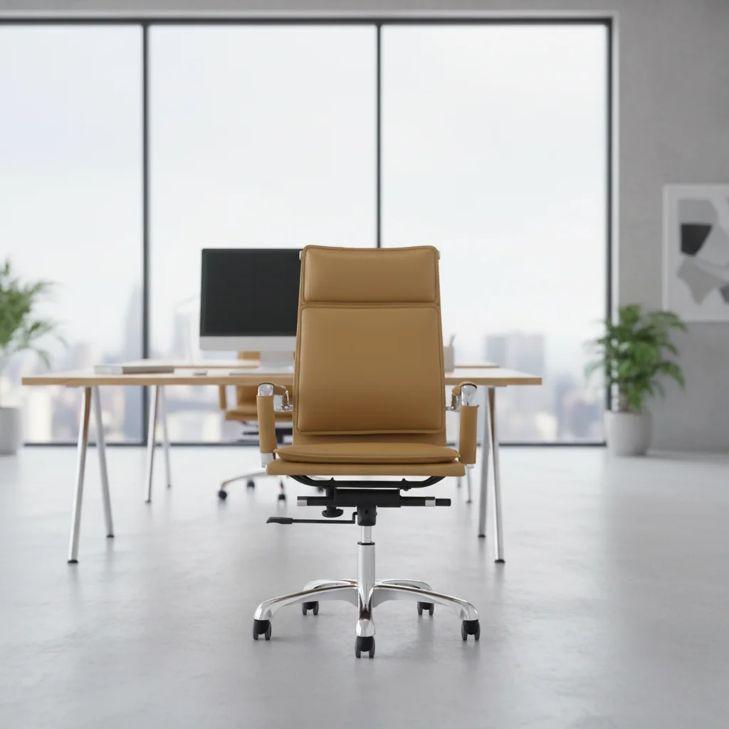 ZHONGBAI Luxury Modern Ergonomic Adjustable Leather Covered Aluminium Base Swivel Executive Conference Chair with Solid Back 3