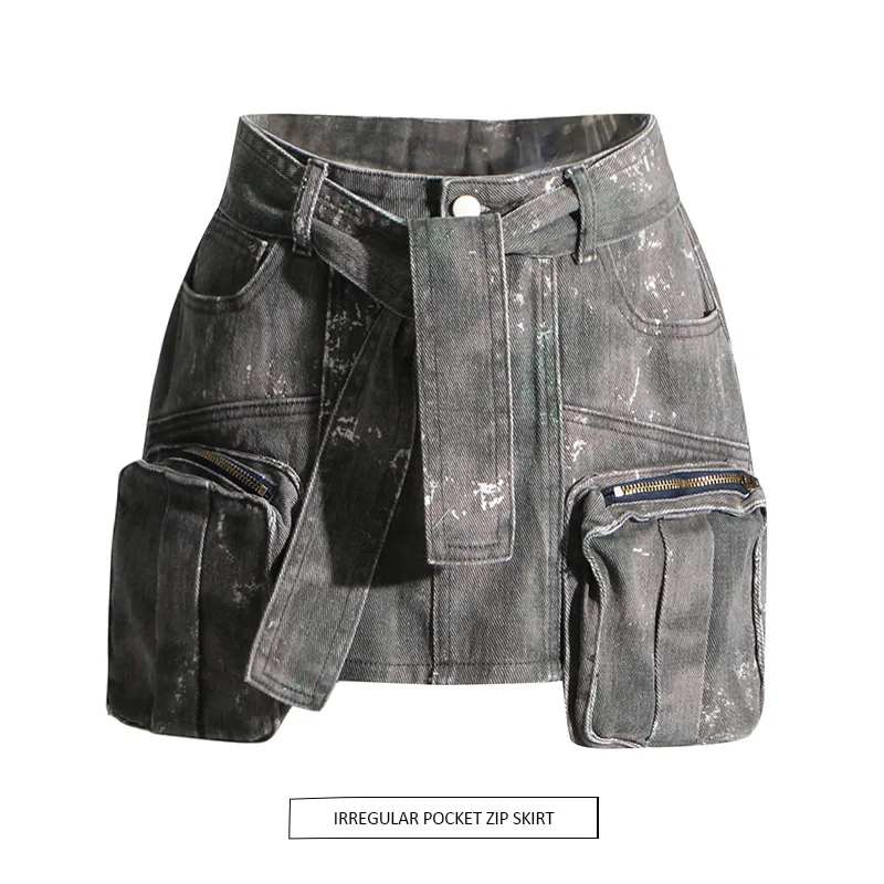Newest Summer Unique Vintage Sexy Night Club Streetwear Colorful Baggy Cargo Style Wrap Skirt Mini Denim Skirt Women's Skirts