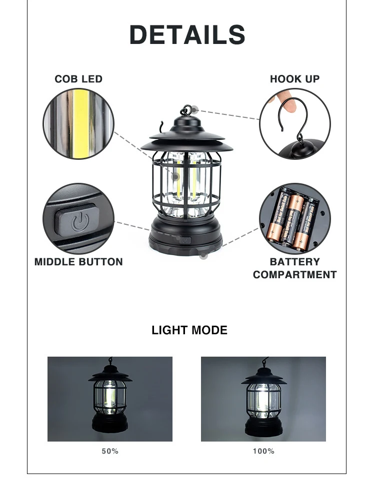 Outdoor Portable Waterproof Battery Courtyard Hiking Vintage Retro Camping Lantern Tent Lamp Night Light supplier