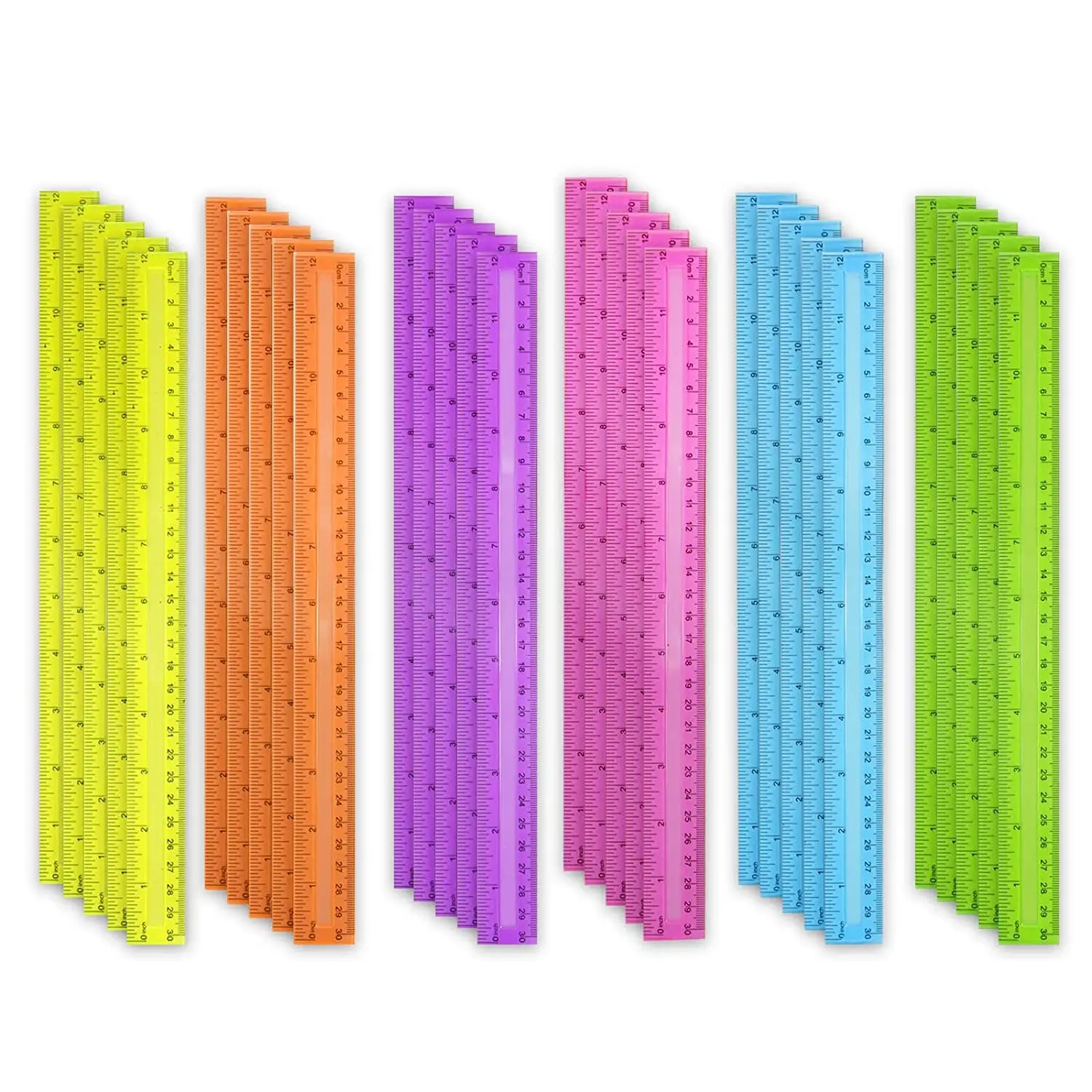 12 Inch Transparent Assorted Color Plastic clear  Kids Ruler with Inches and Centimeters