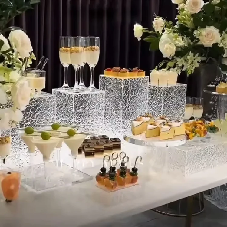 SHP Custom Nested Risers Stone Pattern Buffet Food Display Stand Acrylic for Party Christmas Jewelry Catering Hotel Restaurant