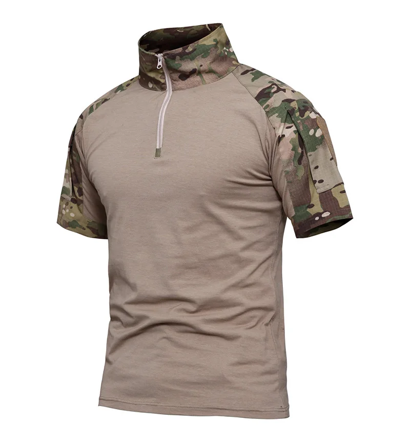 Mens Combat T-Shirt Short Sleeve Shirt Breathable Military Tactical Casual Camo 