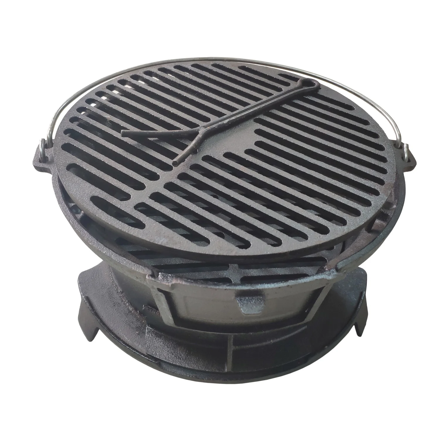 Portable Round Cast Iron Charcoal Grill for Outdoor Camping