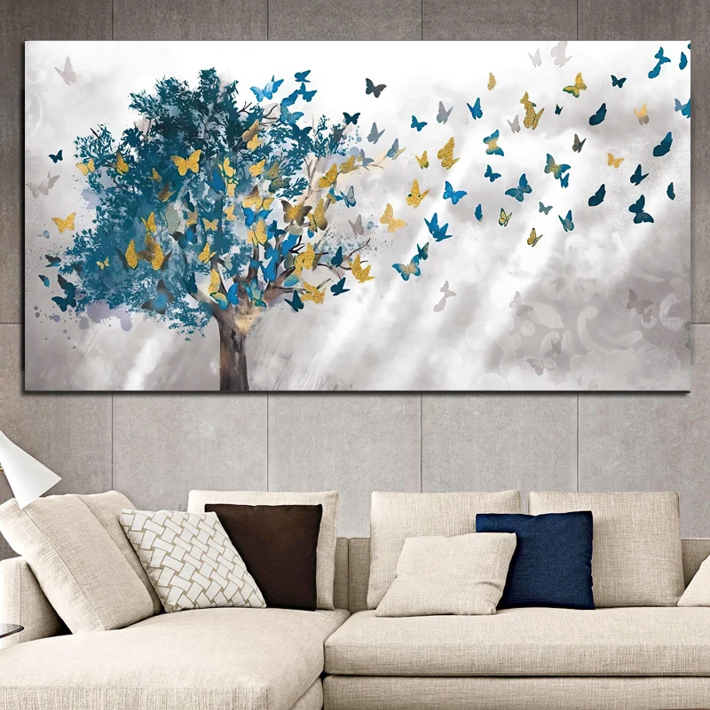 Butterfly Leaves Canvas Painting Tree Posters and Prints Modern Wall Art Pictures for Living Room Home Decor Cuadros