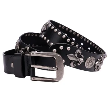 Cowhide leather belt hot sale metal rock Unisex Punk Style Casual Leather Belt rivet studded belt