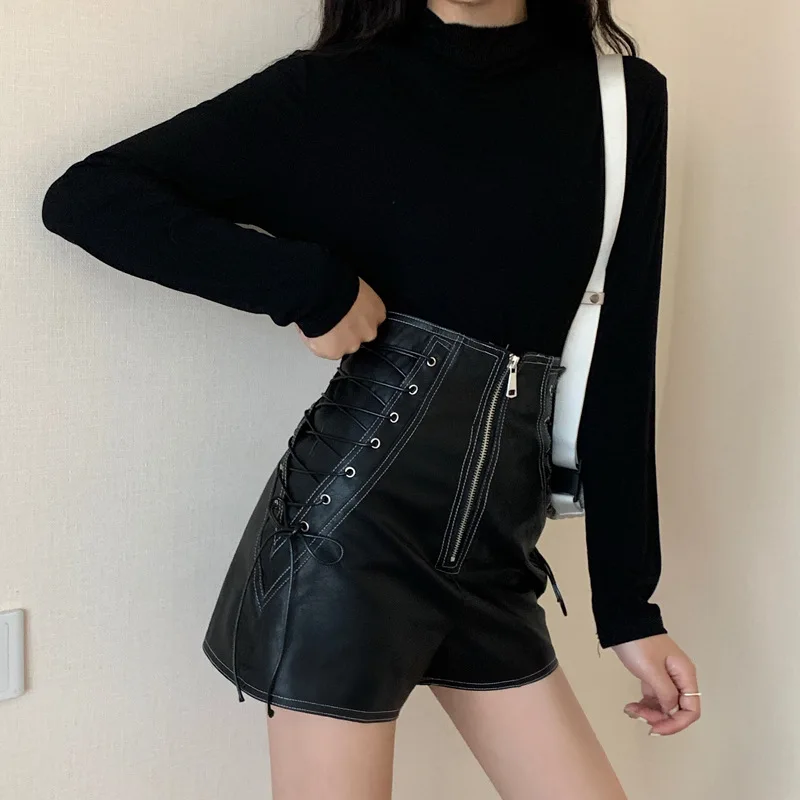 Black Leather Shorts Stretch Leather Pu 