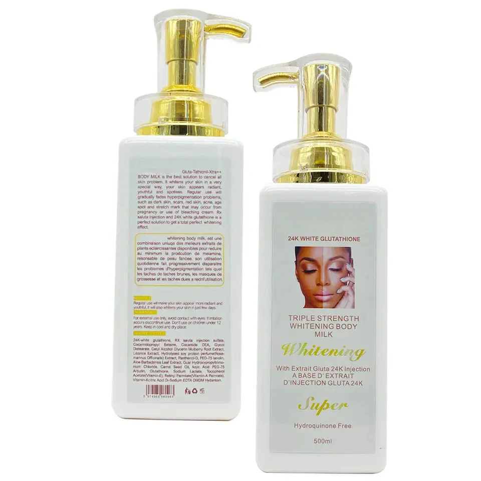 OEM Change Logo 24K Gold White Glutathi Body Milk Triple Strength and Body Lotion Deep Moisturizing Milk Body Lotion 500ml
