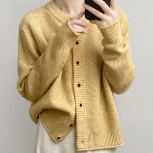 Lazy Style O-neck Knitted Sweater Women's Spring and Autumn Design Sense Knitted Cardigan Bottom Top Sweater Cardigan for Women