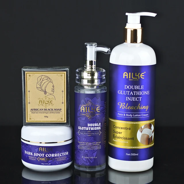 Private Label Ailke Skin Care Set Double-Glutathione Whitening Serum Dark  Spot Face Cream Black Skin Soap Bleaching Body Lotion - China Skin Care and  Whitening Cream price