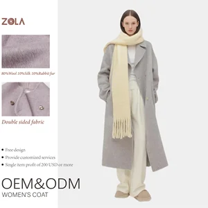 French High-End Wool Coat for Women Long Double-Breasted Design for Autumn-Winter Elegant Closure Type