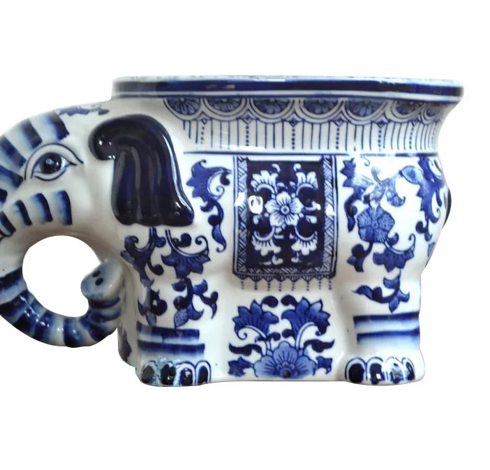 Jingdezhen Blue and White Ceramic Elephant Planter Pot