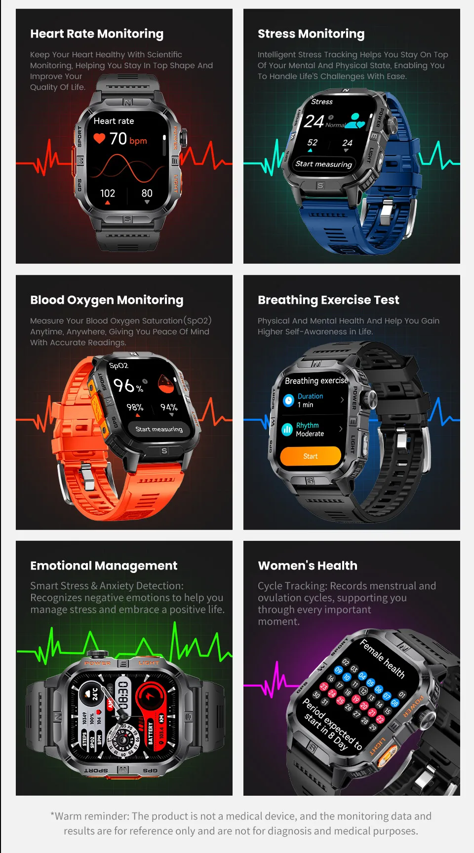 GTH3 Sports GPS Smart Watch with Flashlight 2.01inch Screen 540mAh Battery IP68 Waterproof BT Call Heart Rate Men Smartwatch