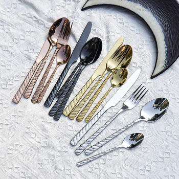 Stainless Steel Flatware Hotel Wedding Gold Hammered Cutlery Set Besteck Cubiertos Couverts Spoon Fork and Knife Dinner set