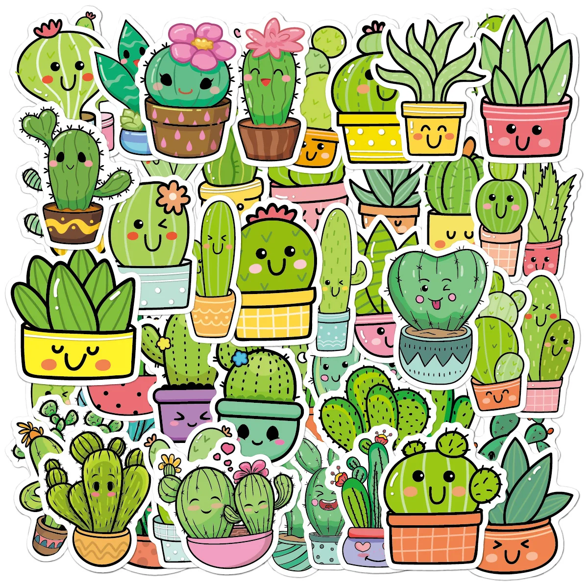 Cute Cactus Stickers - 50Pcs Waterproof Vinyl Plant Stickers for Water  Bottles, Laptops & Home Decoration