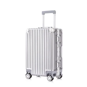 Custom logo 24 Inches Large Travel Luggage Durable Stainless Steel ABS PC Rod Aluminum Frame  Luxury Suitcase troly valise