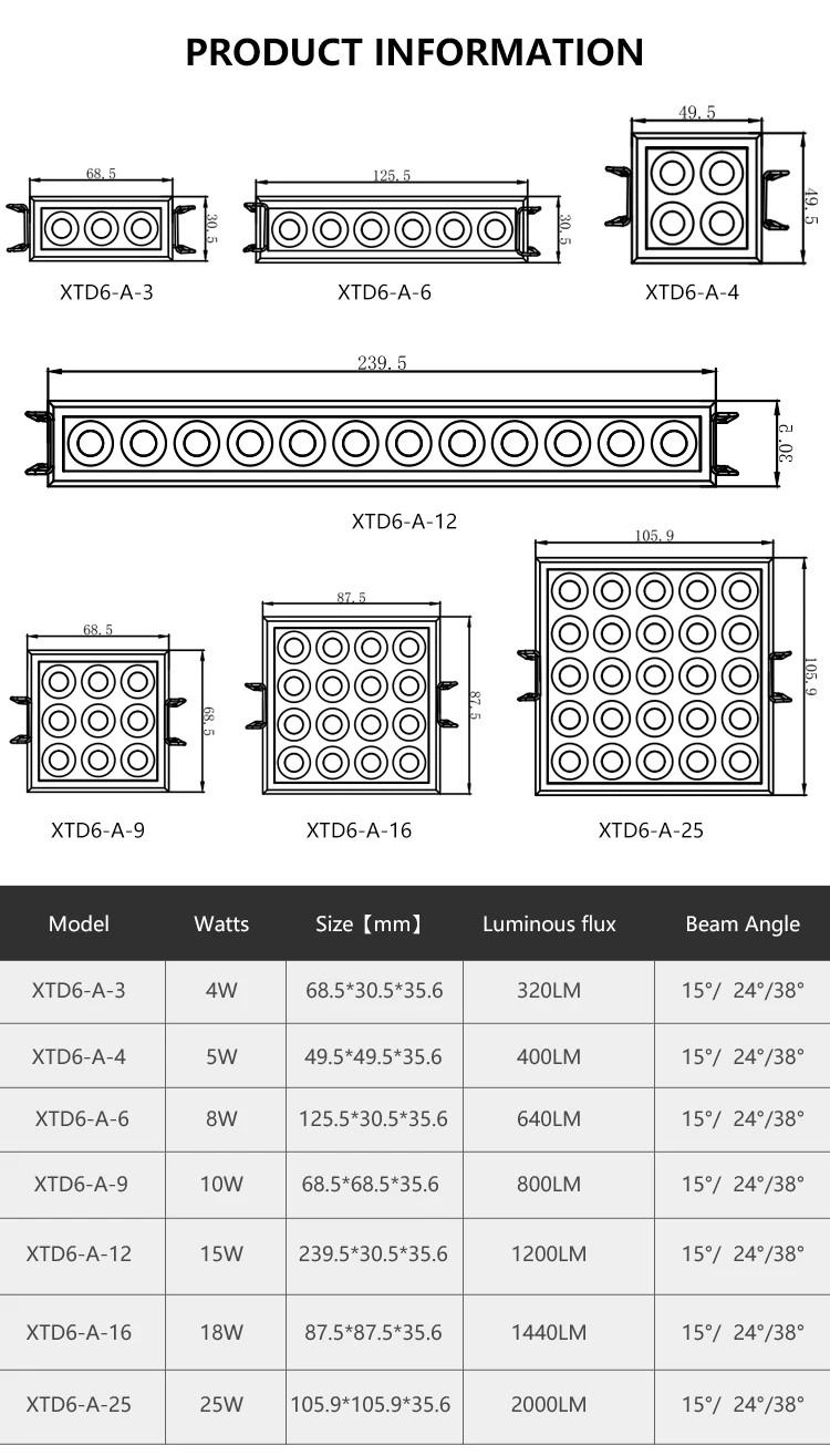 High Lumen Embedded Long Lifespan Aluminum SMD Office School Marker 4Watt LED Square Grille Lamp