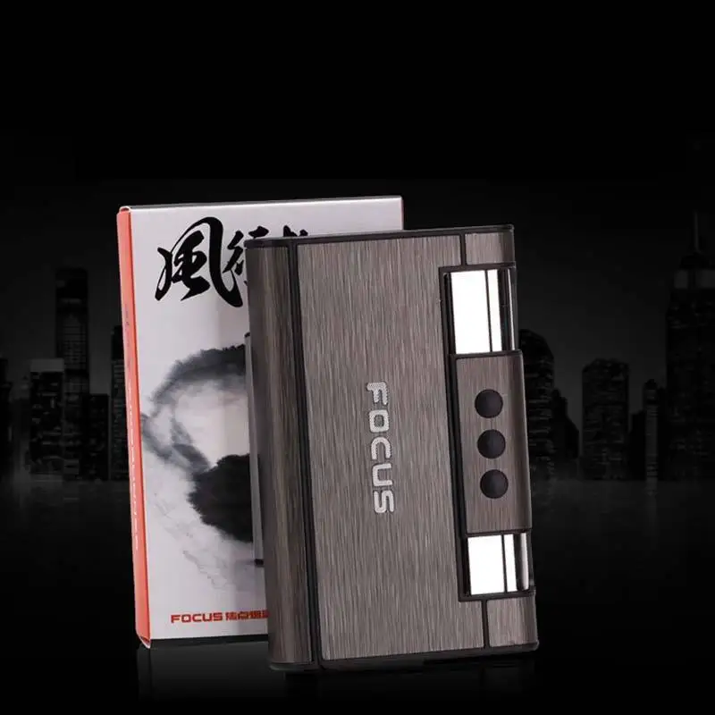 KY Creative 2 In1 Automatic Focus Aluminum Alloy Waterproof Metal Vintage Cigarette Case with Gas Lighter