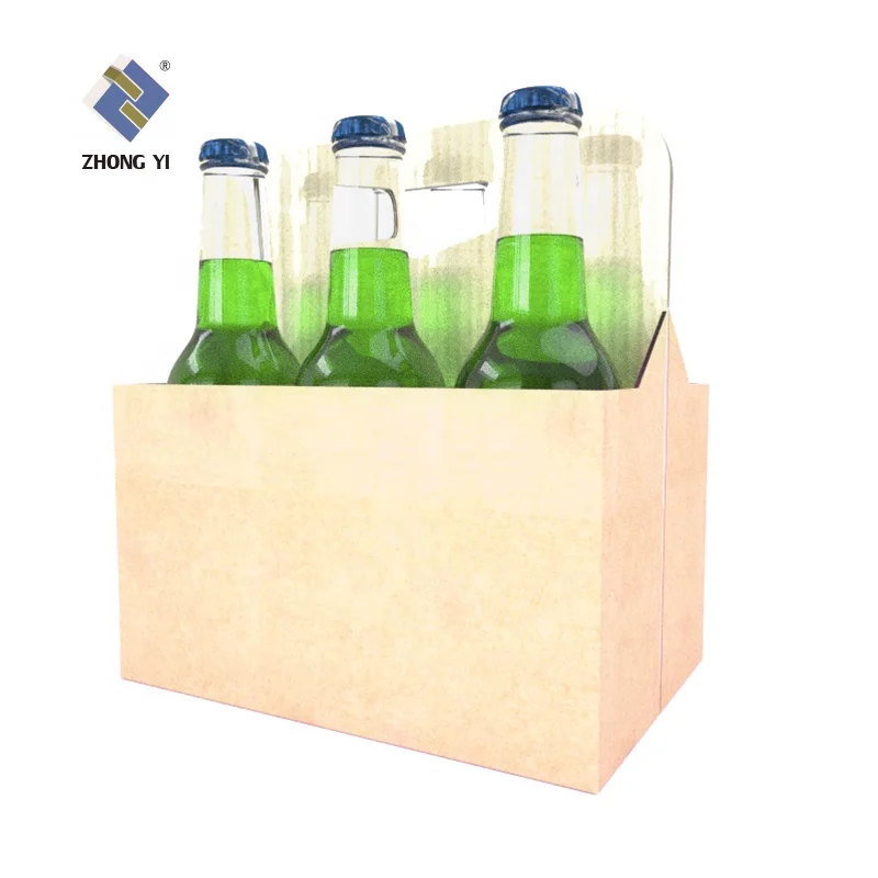 Folding Custom Printed Kraft Paper Cardboard 4 or 6 Pack Beer Holder Carrier Wine Beer Bottle Packaging Box