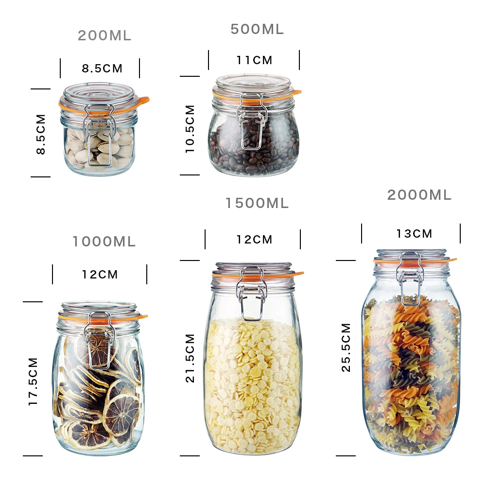 Kitchen 200ml Glass Food Storage Jar With Airtight Lid Glass Jars With