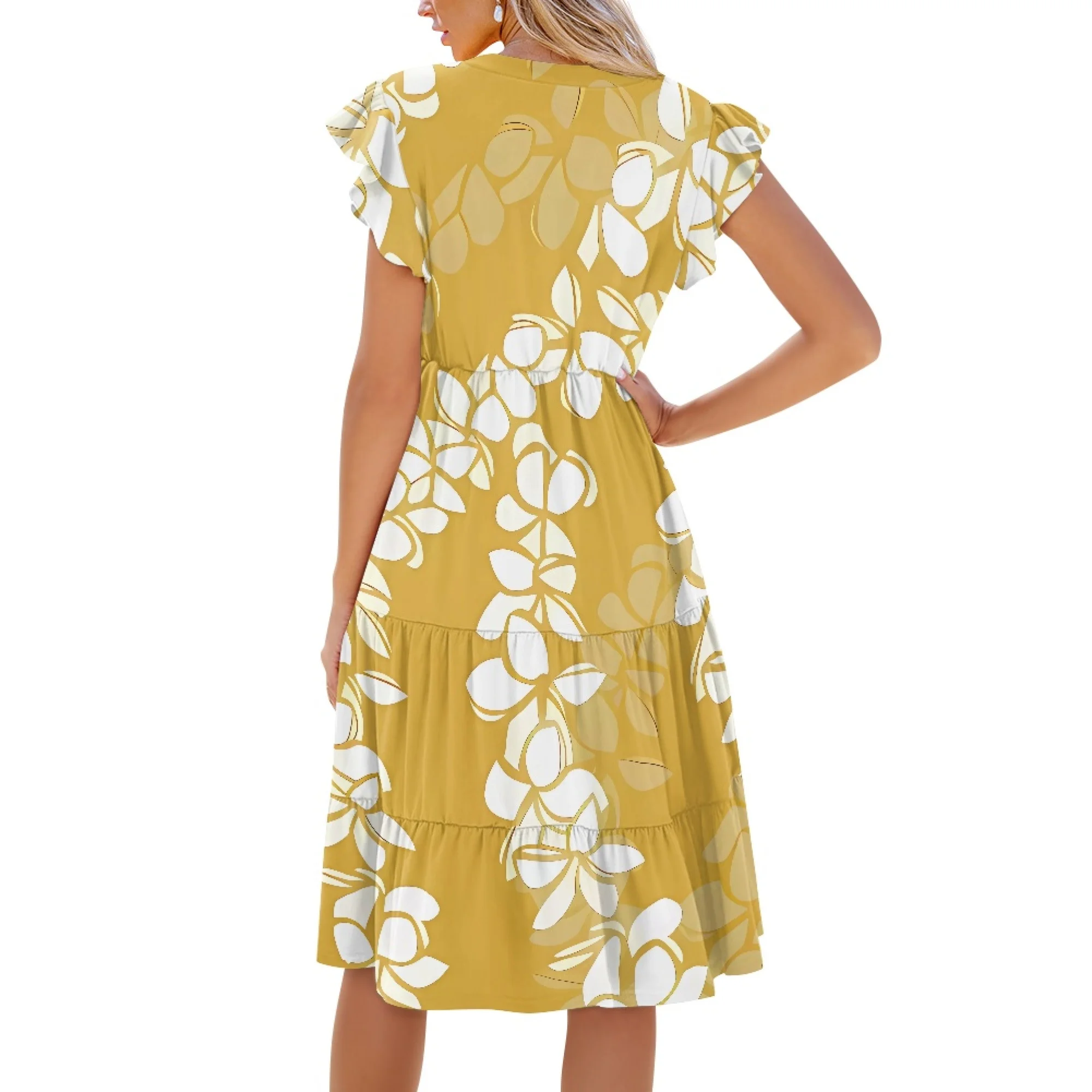Beautiful Yellow Womens Summer Dresses Floral V Neck Ruffled Hem Spring  Casual Beach Outfits Flowy Wrap Sun Dress with Pockets| Alibaba.com