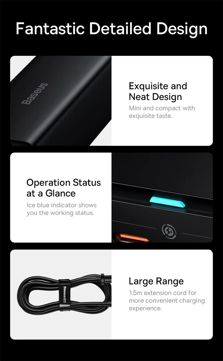 Pour baseus GaN5 Pro chargeur rapide de bureau 1U + 2C + HDMI 67W avec cordon d'alimentation de 1.5m prise de charge