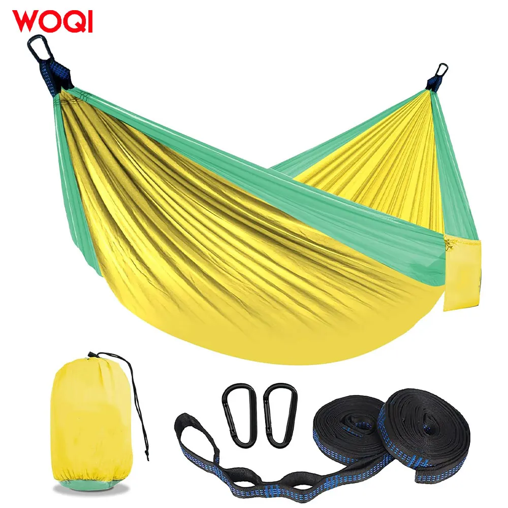 WOQI Single and Double Portable Durable Lightweight Nylon Camping Hammock Suitable for Indoor and Outdoor Use with Tree Straps