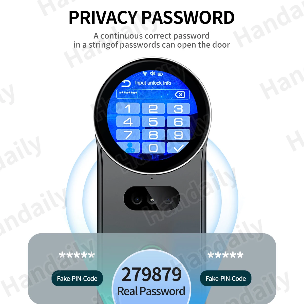 HanDaily 2025 Neu Handvenen-KI-Smartlock für Haustür Gesichtserkennung Fingerabdruck Video-Türsprechanlage Digitalschloss mit Kamera A20