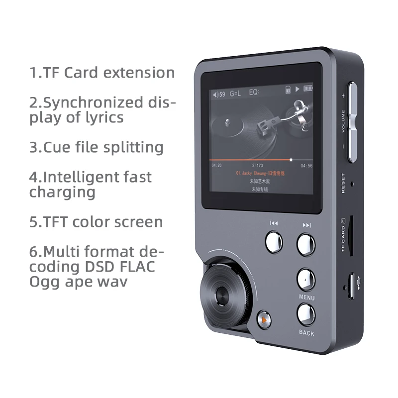 SHMCI Professional Music Audio Player Max Supports 128G TF Card DSD256 Lossless Hifi Player