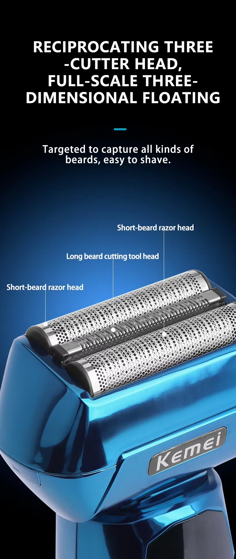 KM-8559 rapide détachable batterie tondeuse à cheveux rasoir électrique avec compartiment de charge de la batterie