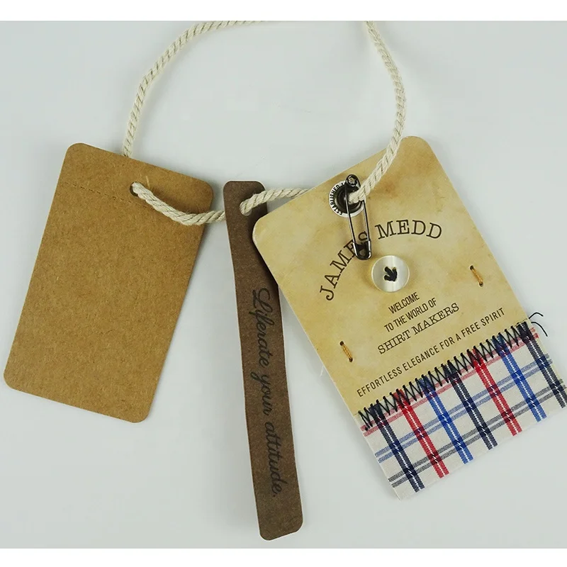 Custom Shape Blank Kraft Hang Tags with Embossed Paper and Metal Eyelets for Clothing and Garments