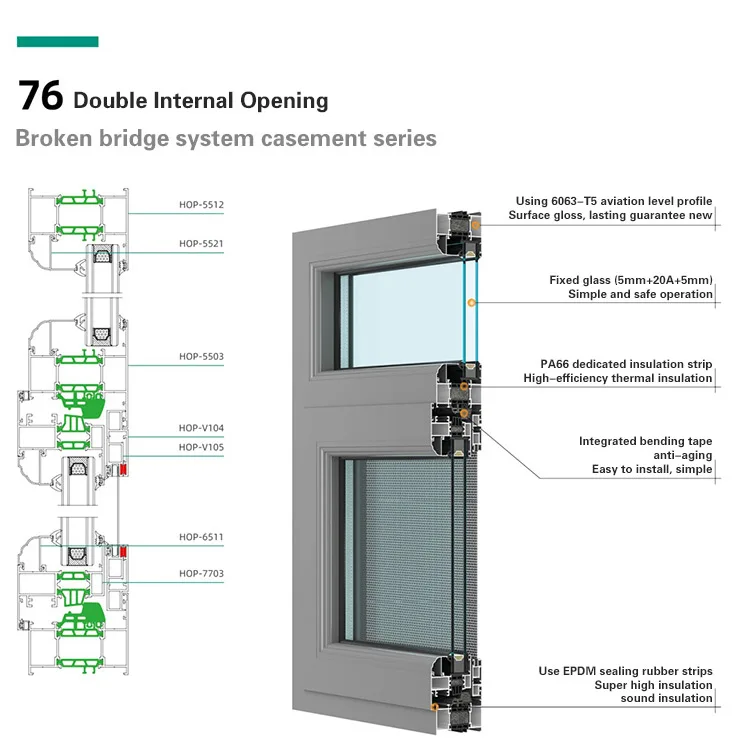 Thermal Break Aluminium Casement Windows Profile High Quality Double ...