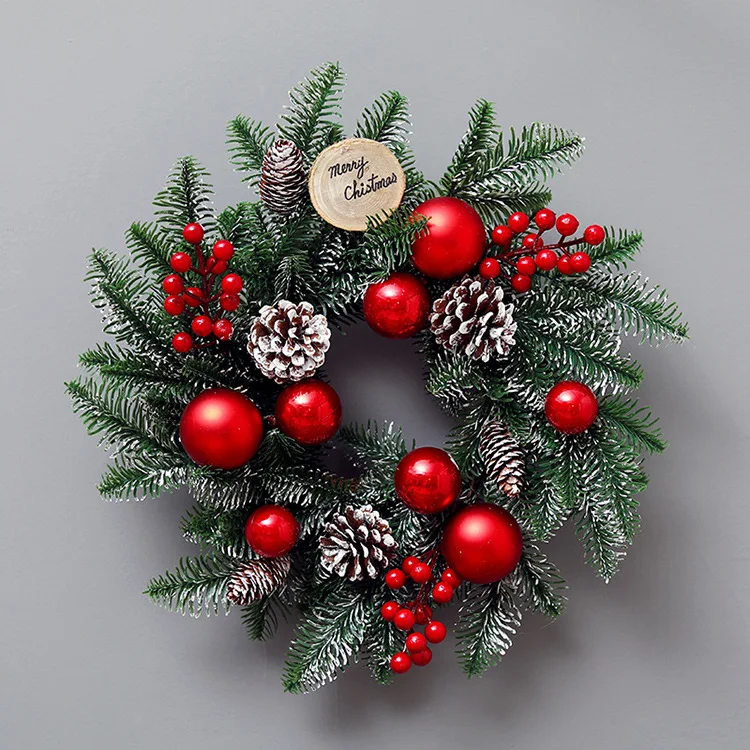 Christmas Decor Supplies Luxury 50cm Red Christmas Wreath Eco-Friendly PE & Cloth with PVC & Rattan Decorated Christmas Wreath