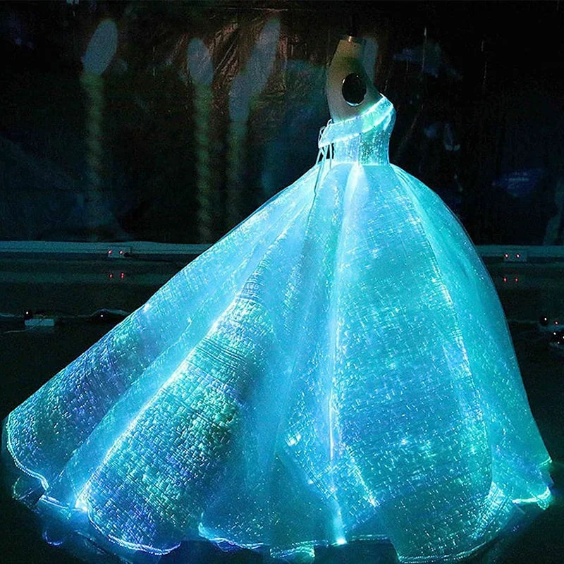 Fiber Optic Fabric Lighted Wedding Dress Make Luminous Wedding