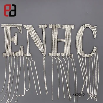 Crystal Color Rhinestone Iron On Tassels Fringe Letters Patches for DIY Crafts