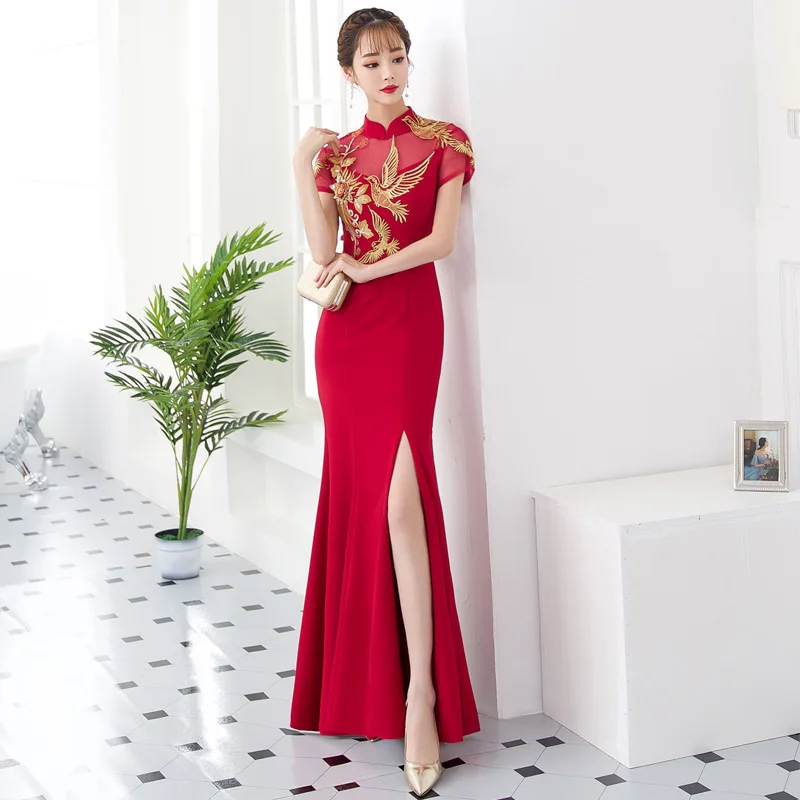 Mid-Sleeve Slim Daily Short Chinese Cheongsam Dress Red Qipao Hanfu New  Long Improved Traditional Chinese Clothing
