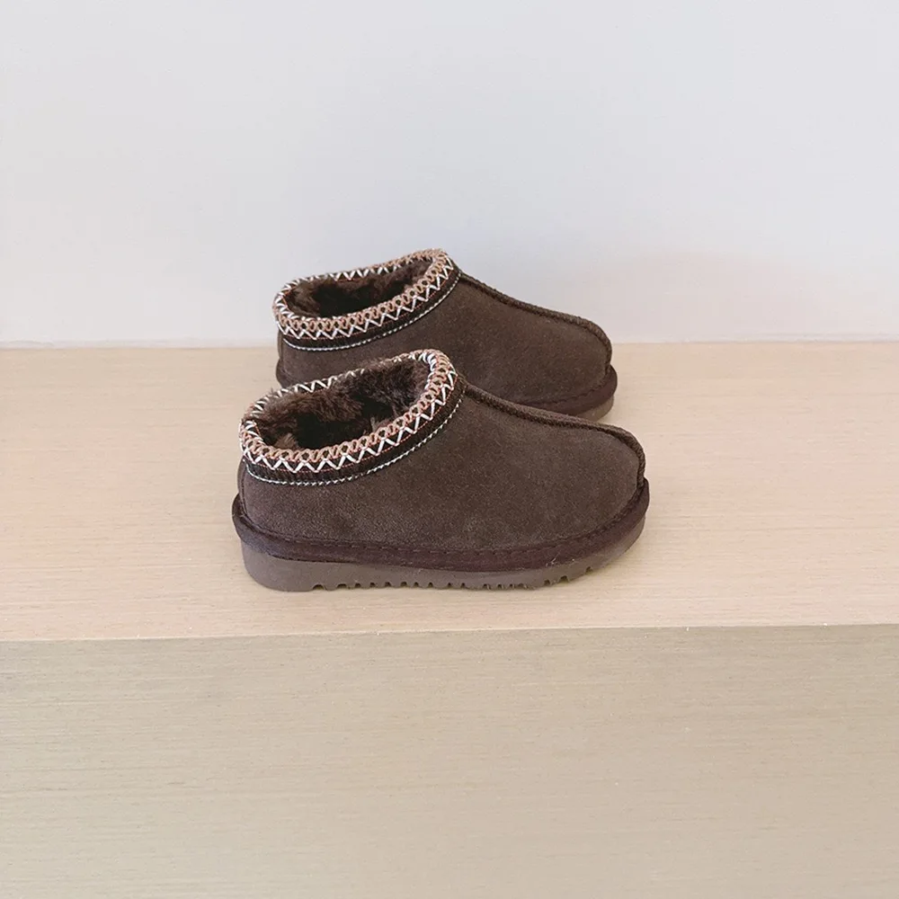 Cross-border Cowhide National Wind Children's Short Snow Boots 2025 Winter New Thickened Slip-on for Boys and Girls