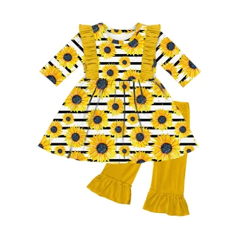 Yellow Sunflower Ruffle tunic dress & ruffle pants Baby Girls' Clothing Sets for 1year Baby Girl Fall Boutique