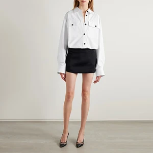 Clothing Manufacturer Custom Spring Autumn White Polo Collar Long Sleeve Elegant Casual Cotton Women Oversize Shirt