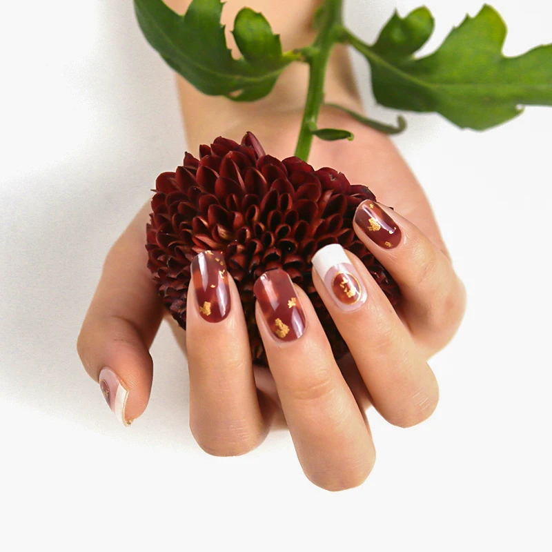 KS006, лидер продаж, 3D осенние зимние наклейки для дизайна ногтей, модные коричневые сахарные маникюрные обертки от фабрики в Гуанчжоу, бесплатный образец