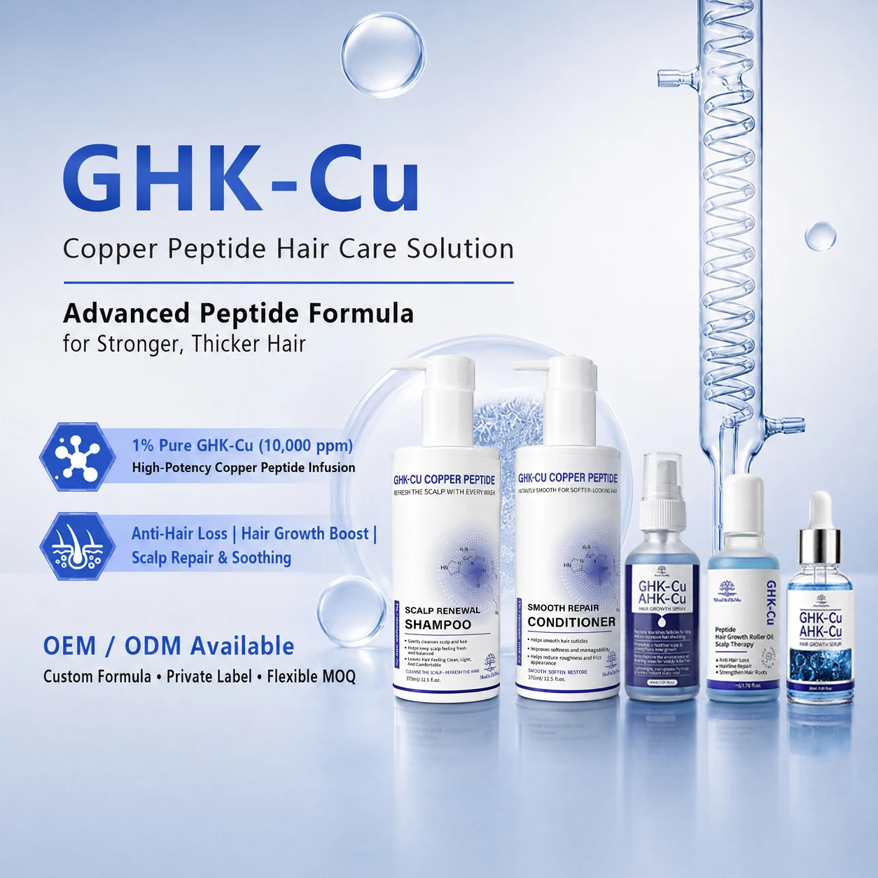 Private Label Ghk-cu Shampoo Blue Copper Peptide Hair Growth Shampoo For Thinning Hair Oem Custom Formula Hair Care Manufacturer