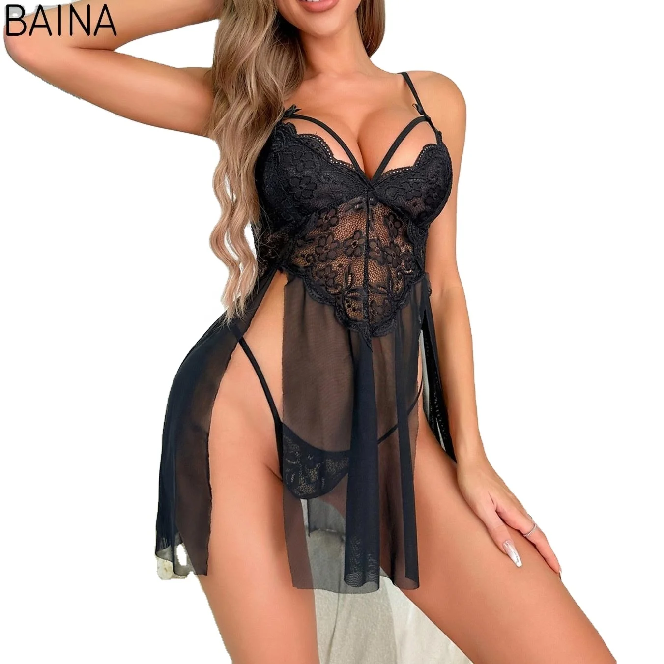Women's Backless Nightgown - Sexy Lingerie Sleepwear, See-Through Nightwear  for Adults, Available in S, M, L Sizes.