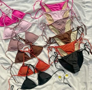 2024 Custom Logo Label High Waist Luxury Solid Swimwear Designer Two-Piece Triangle Bikini Sets Customized Beachwear