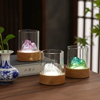 Wholesale China Glass Mountain Green LED Night Light Rechargeable Touch Table Lamp with Decorative Mountain View