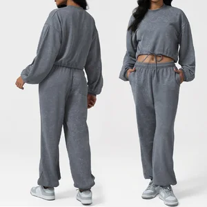 Roregal New Autumn Winter Printing Yoga Set Round Neck Long Sleeved Sweatshirt High Waisted Jogging Pants Sports Set